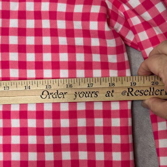 Talbots Petite Sweater Womens Petite Medium Pink Gingham Fleece Pullover Crew - Picture 6 of 8